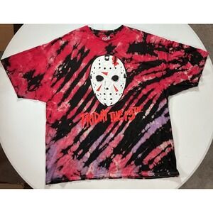 Friday The 13th T Shirt Mens 4XL Red Tie Dye Jason Voorhees Mask Horror Graphic